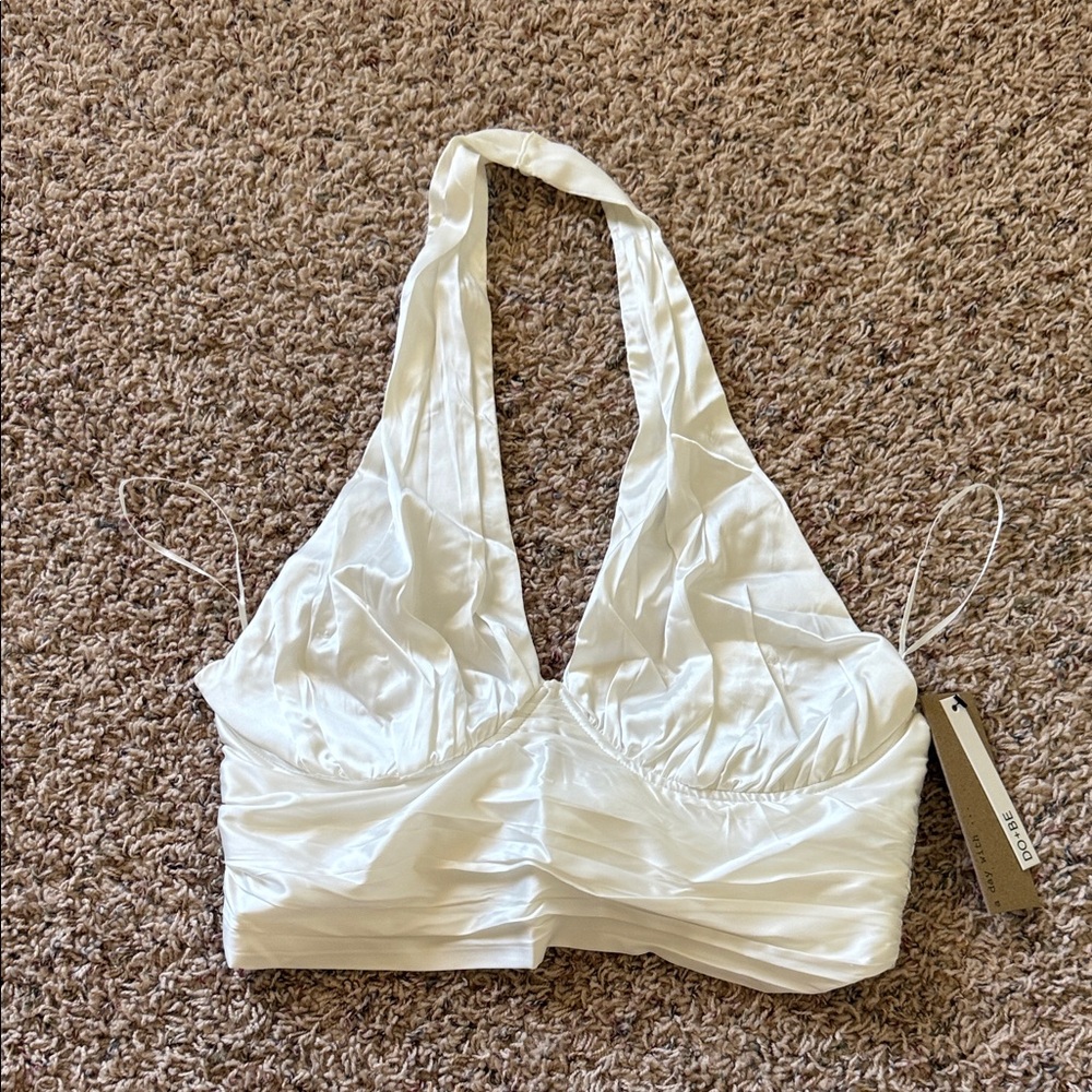 Elegant White Satin Halter Top